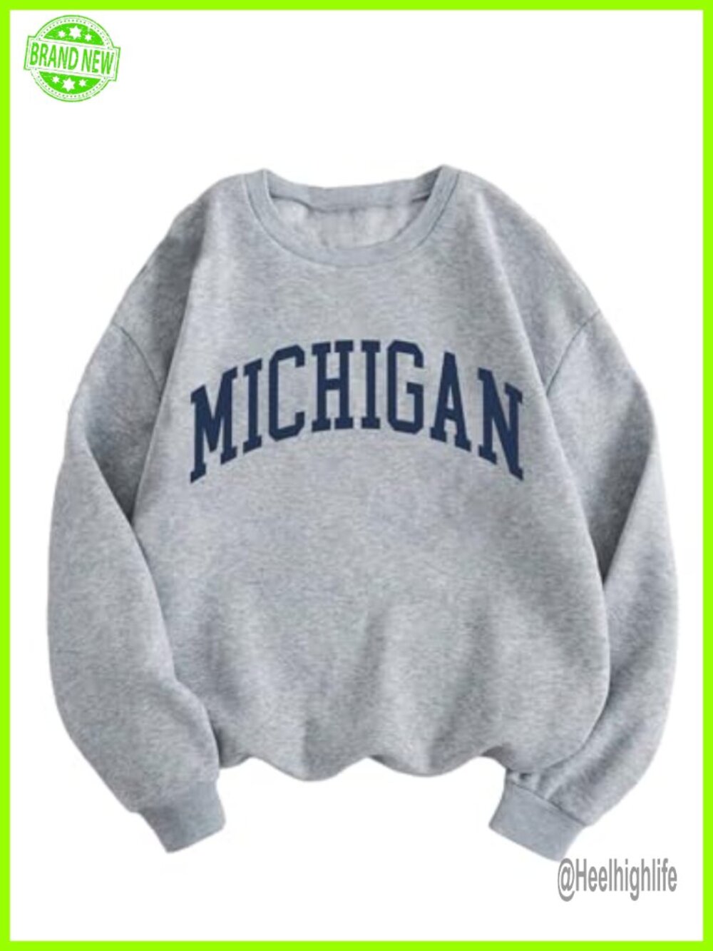 Women Graphic Crewneck Sweatshirt Fleece Pullover MICHIGAN Letter Print